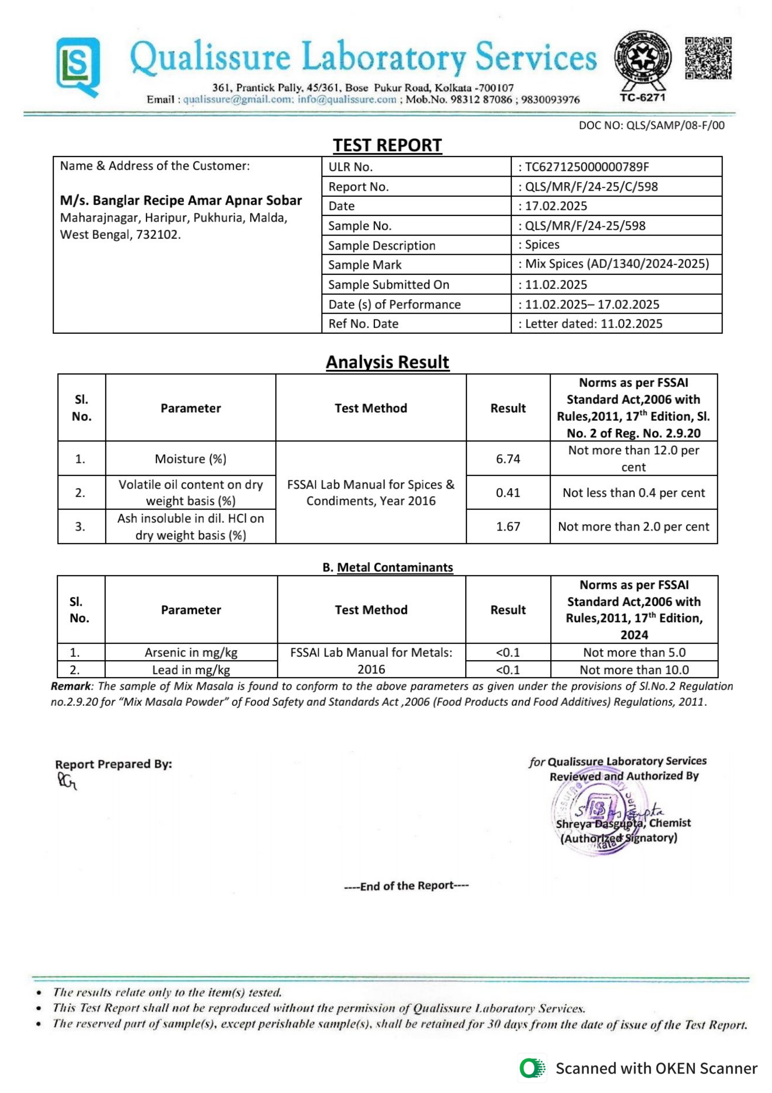 Mix Spices Test Report